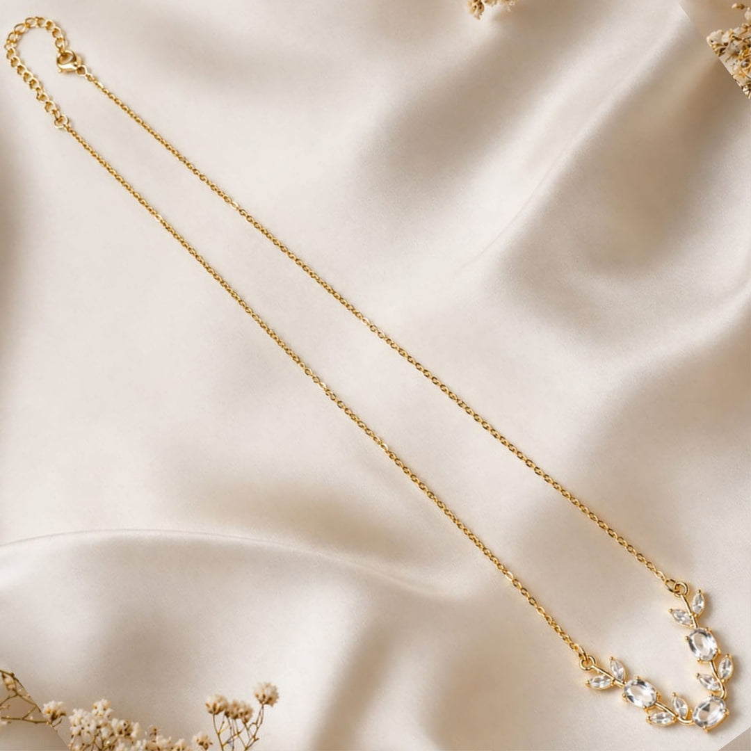 White Crystal Floral Vine Tulip Necklace