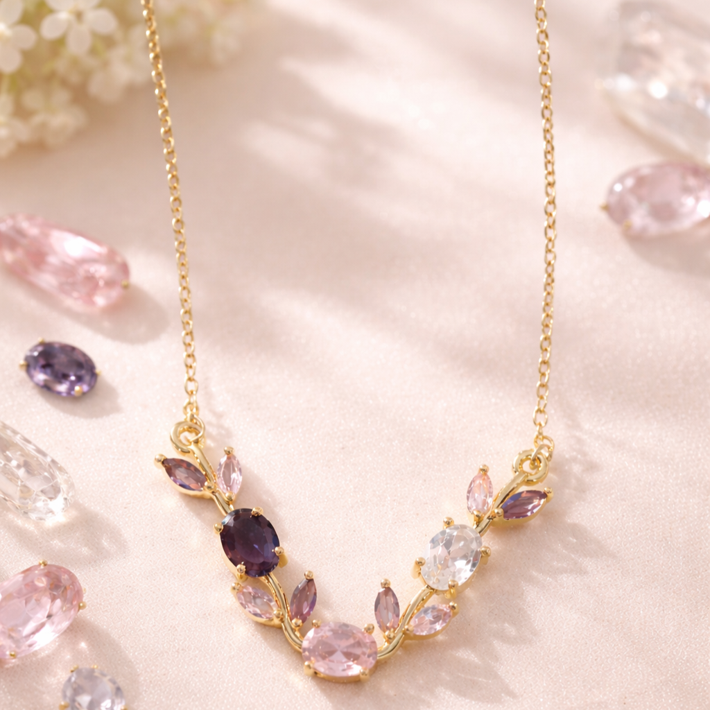 Multicolor Crystal Floral Vine Tulip Necklace