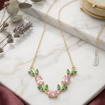 Load image into Gallery viewer, Baby Pink &amp; Green Crystal Floral Vine Tulip Necklace
