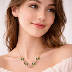 Load image into Gallery viewer, Baby Pink &amp; Green Crystal Floral Vine Tulip Necklace
