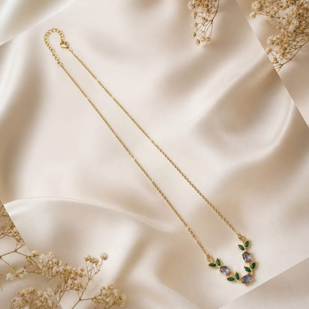 Purple & Green Crystal Floral Vine Tulip Necklace