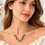 Load image into Gallery viewer, Purple &amp; Green Crystal Floral Vine Tulip Necklace
