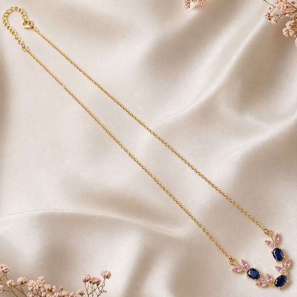 Navy Blue & Baby Pink Crystal Floral Vine Tulip Necklace
