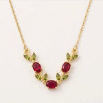 Load image into Gallery viewer, Maroon &amp; Green Crystal Floral Vine Tulip Necklace
