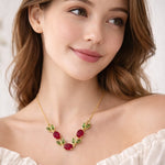 Load image into Gallery viewer, Maroon &amp; Green Crystal Floral Vine Tulip Necklace
