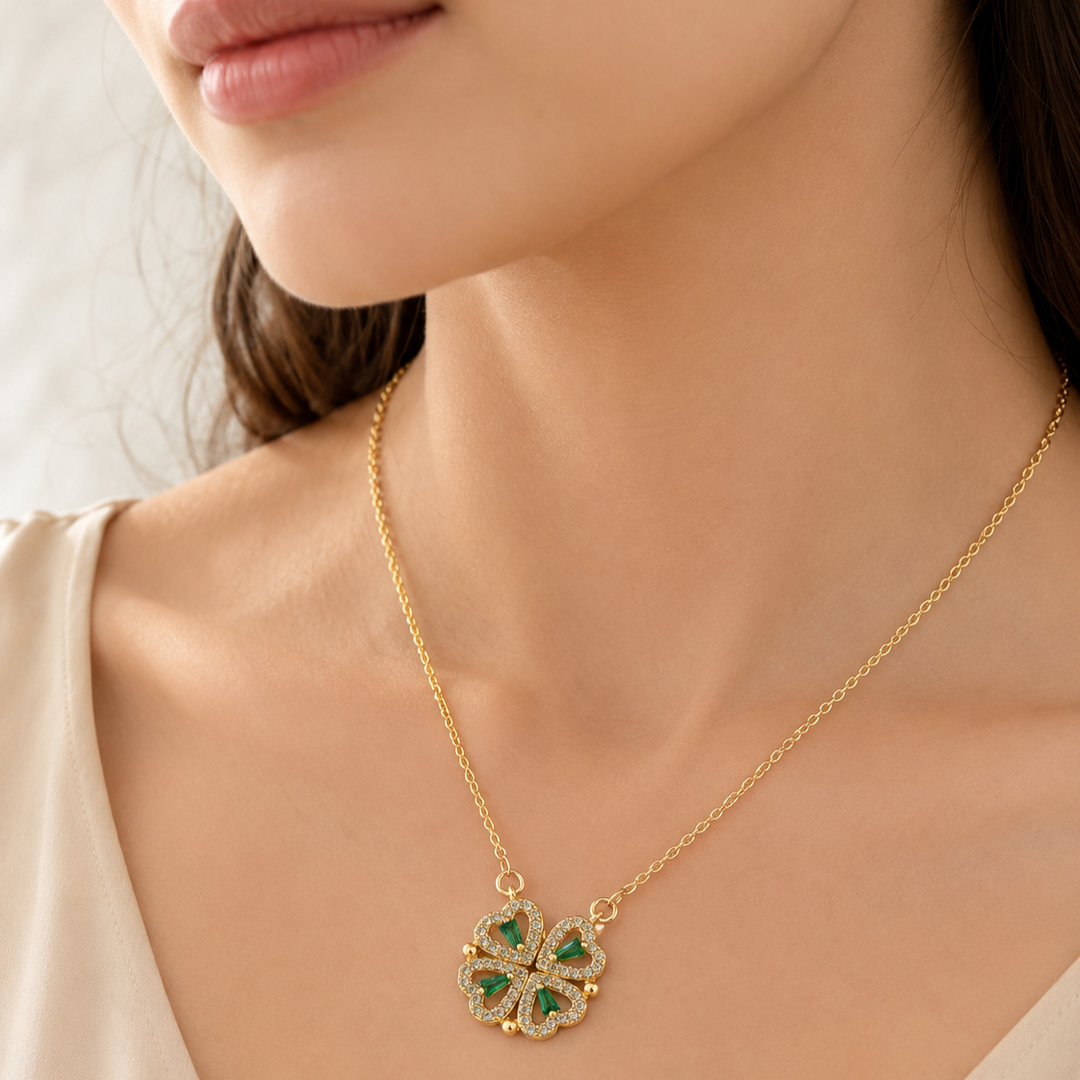 2-Way Multi Wearing Magnetic Heart Clover Necklace for Women