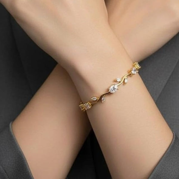 Gold-Toned Leaf & Vine Floral Tulip Bracelet