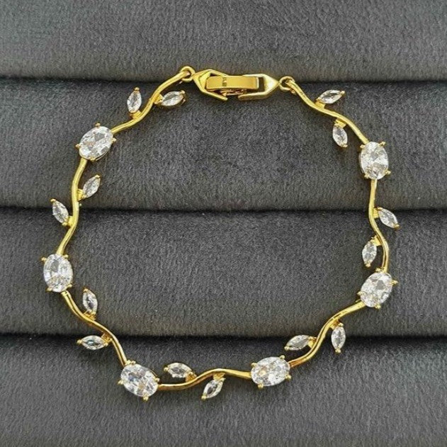 Gold-Toned Leaf & Vine Floral Tulip Bracelet