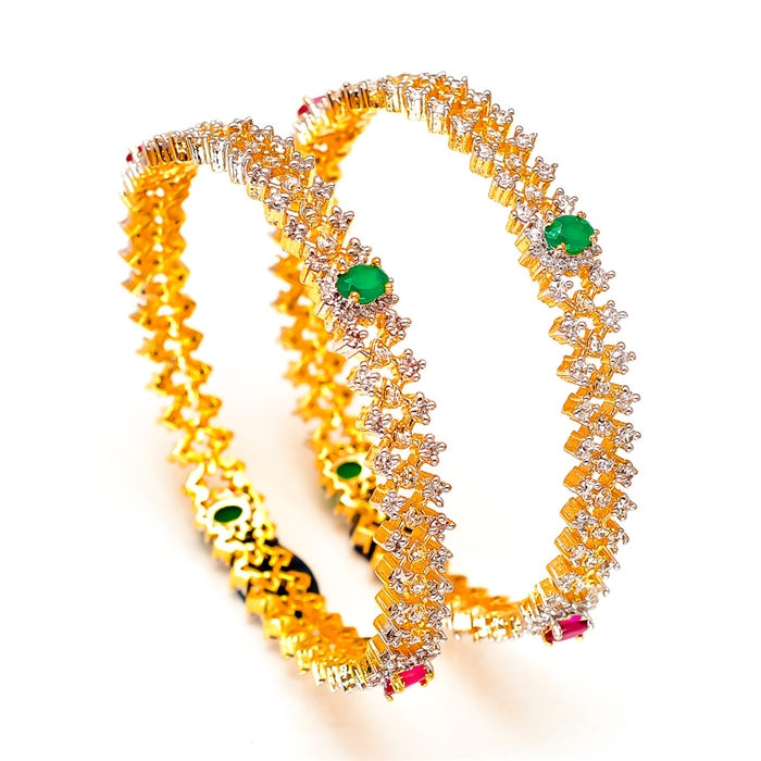 Gold Plated American diamond Ruby and white stone Bangles | Pair of 2. –  Indian Designs